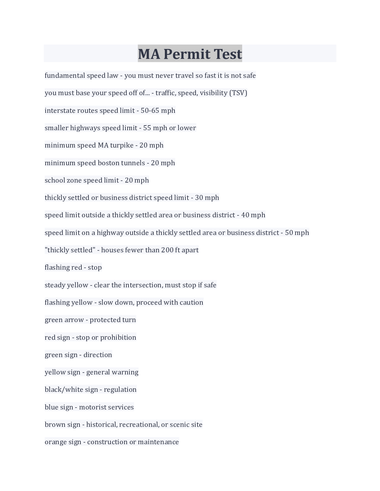 Preview image for MA Permit Test Exam 100% Correct